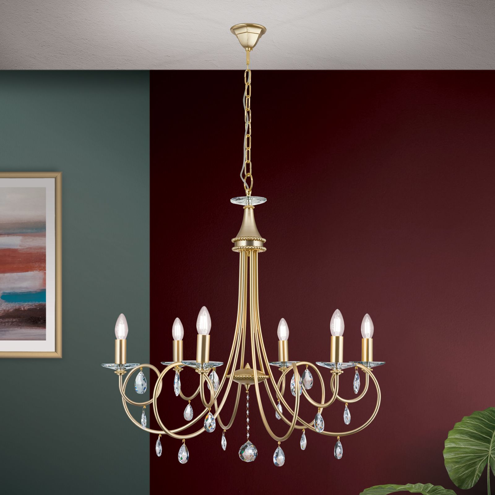 Chandelier GIADA, 6-flames, gold matt