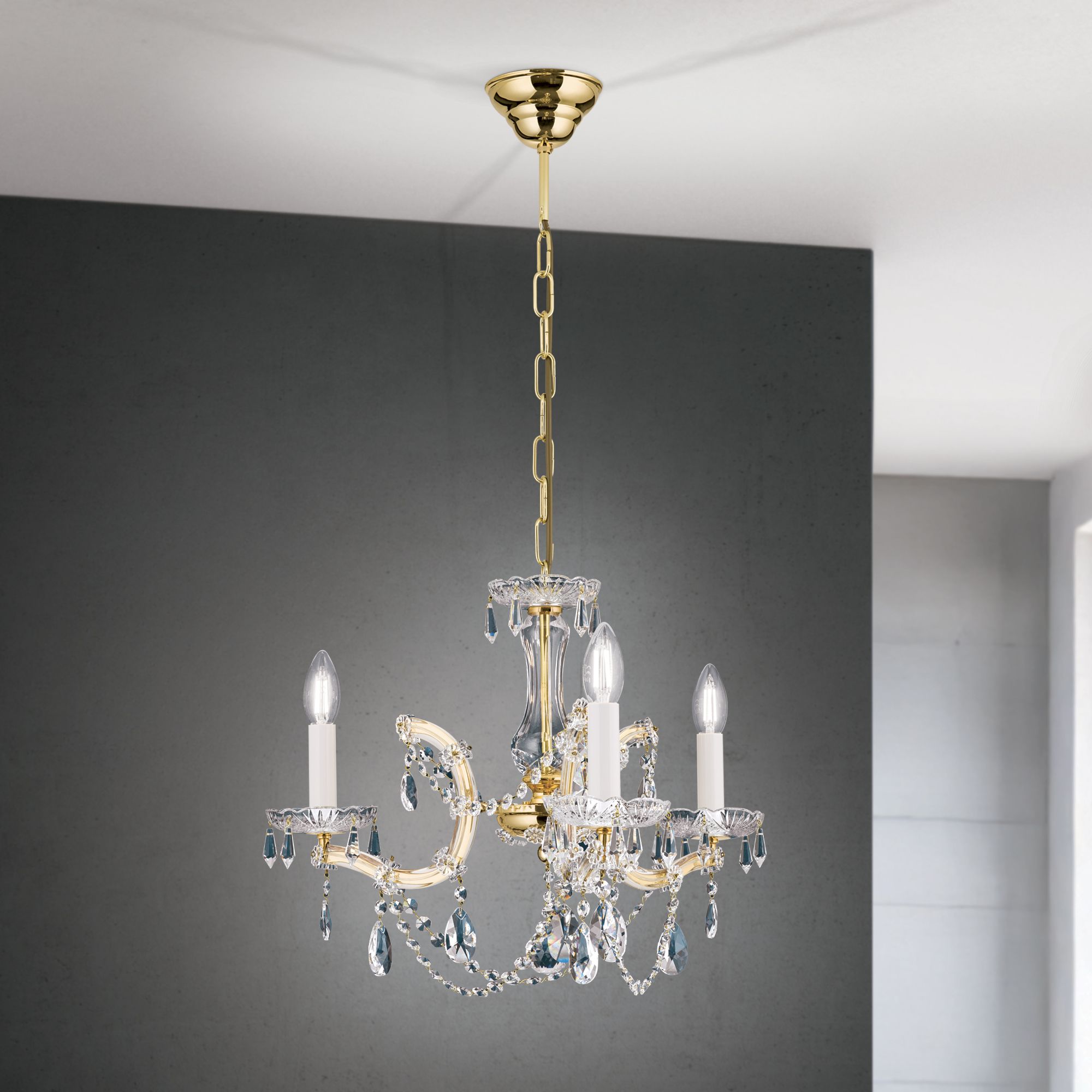 Chandelier MARIA THERESIA, 3-flames, gold