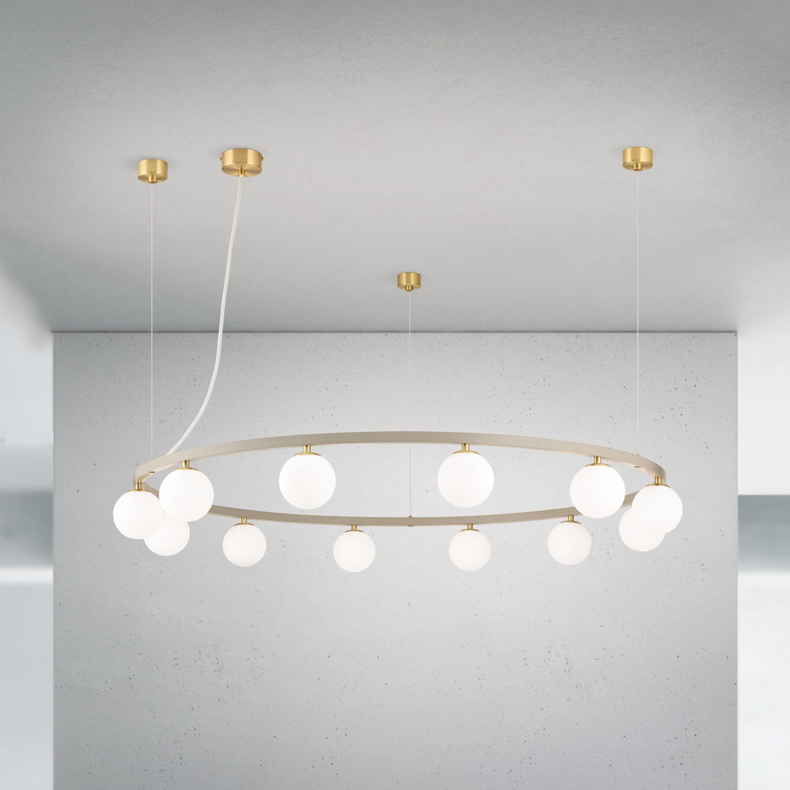 Pendant light TUMBLER, Ø 120cm, downward-facing opal matt glass, khaki