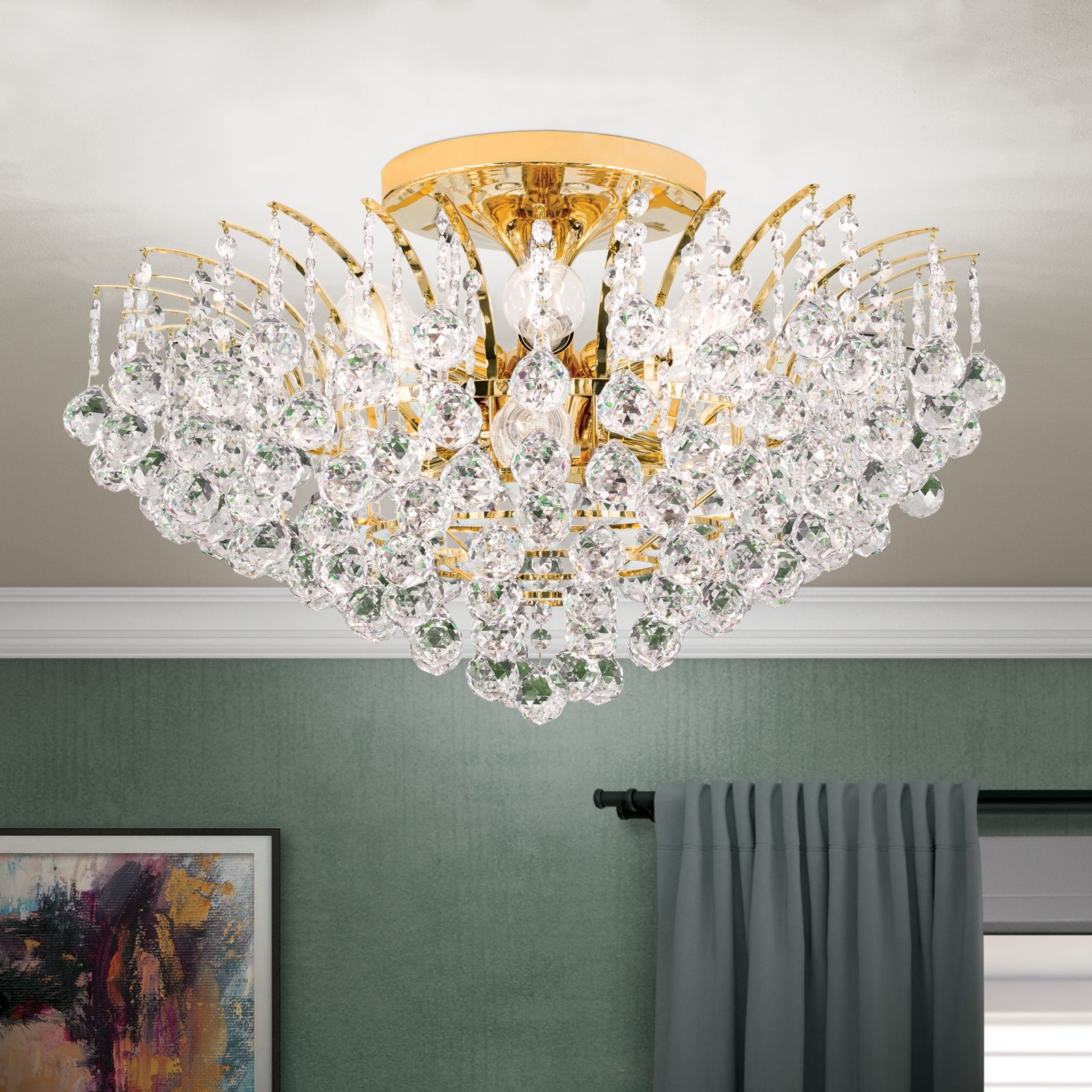 Ceiling light KRISTALL KLASSISCH, 10 lamps, 24K gold plated, clear crystal