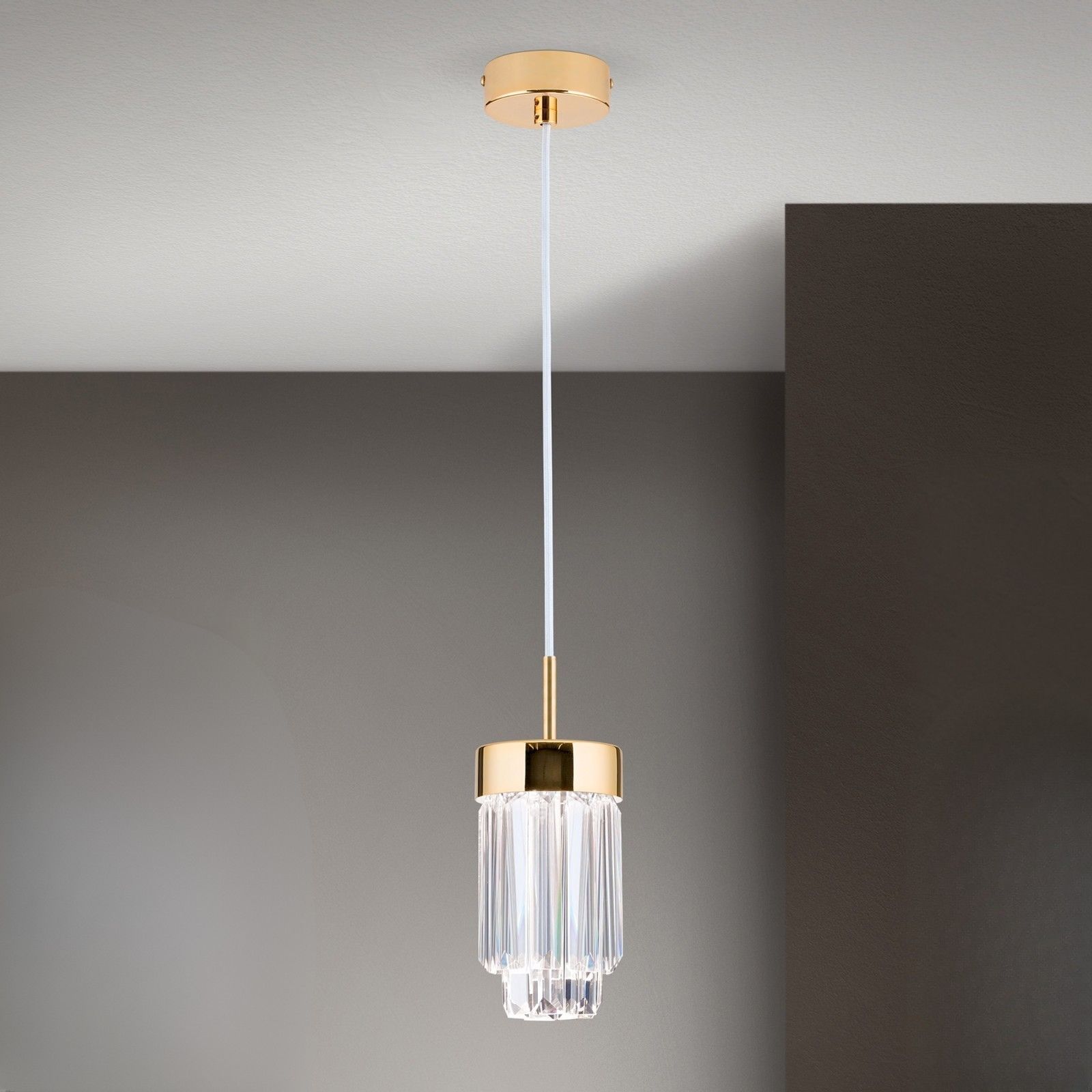 LED-Kristallhängeleuchte PRISM, gold