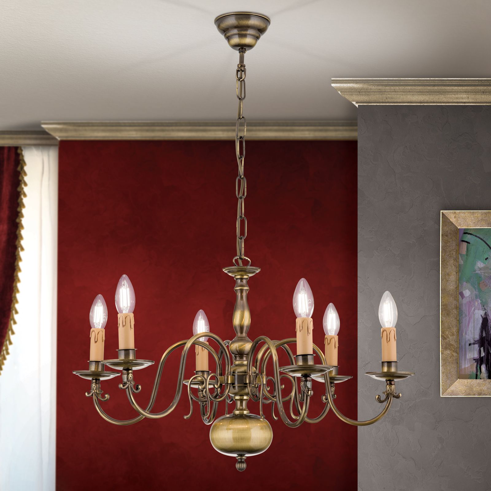 Stilluster FLÄMISCH, 6-flammig, Patina