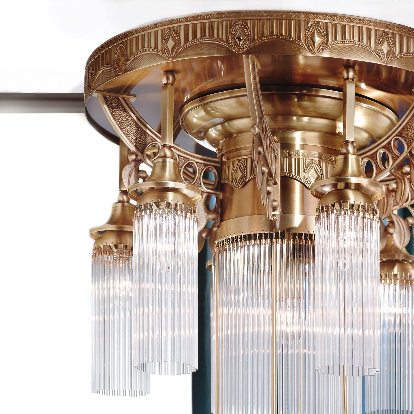 Adele Ceiling Light, 7 lamps, Antique Brass finish, with crystal glass  sticks