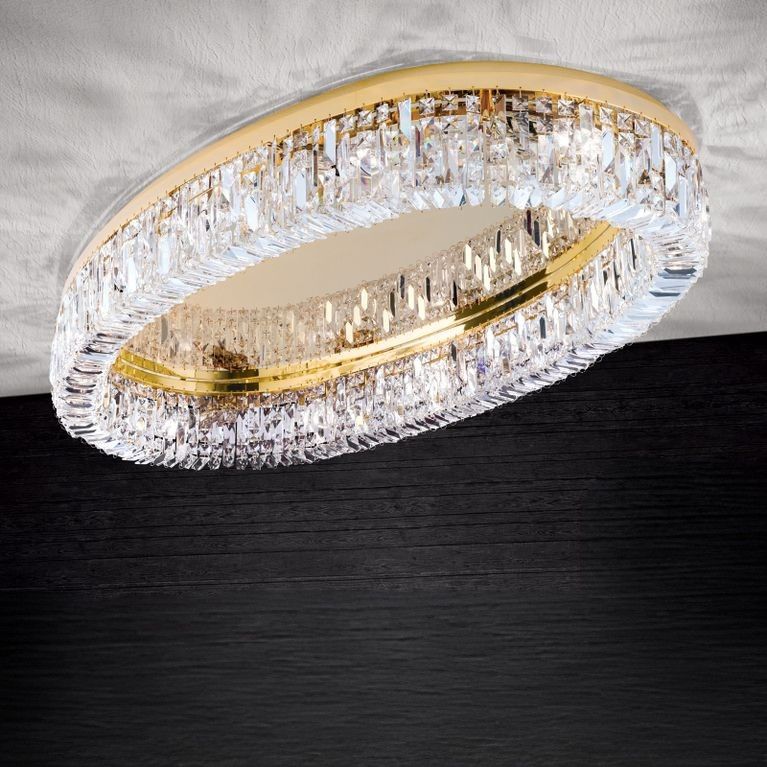 Kristalldeckenleuchte RING, 12-flammig, oval, gold