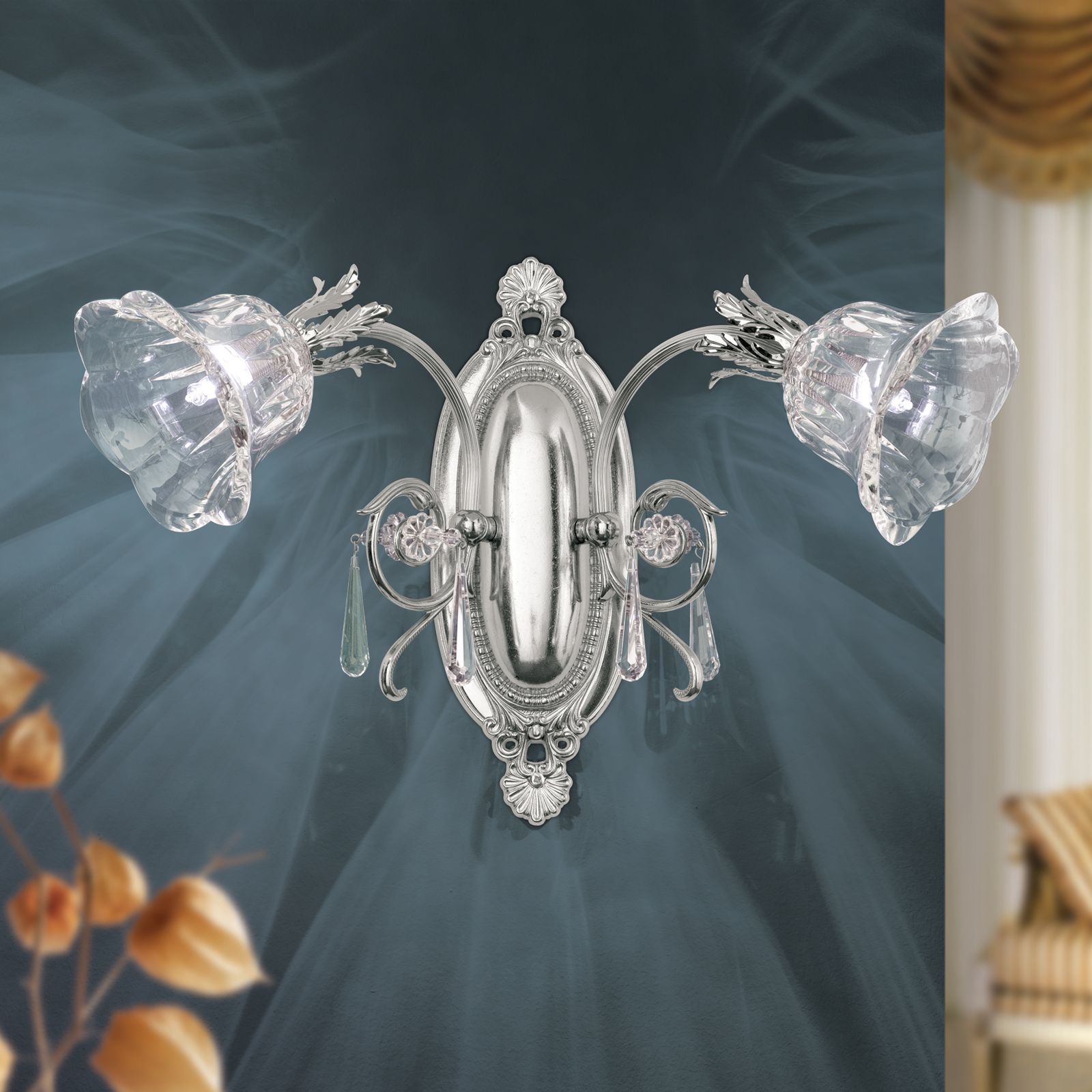 Wall Light LA BOHEME, 2 lamps, antique silver finish