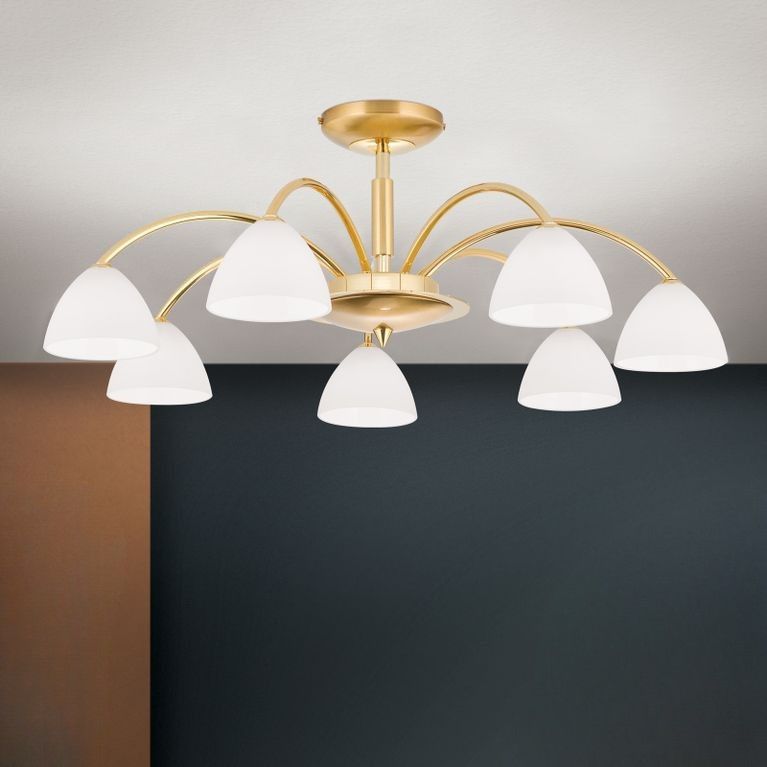 Deckenluster OPALDESIGN, 7-flammig, Gold, mit Opalgläsern
