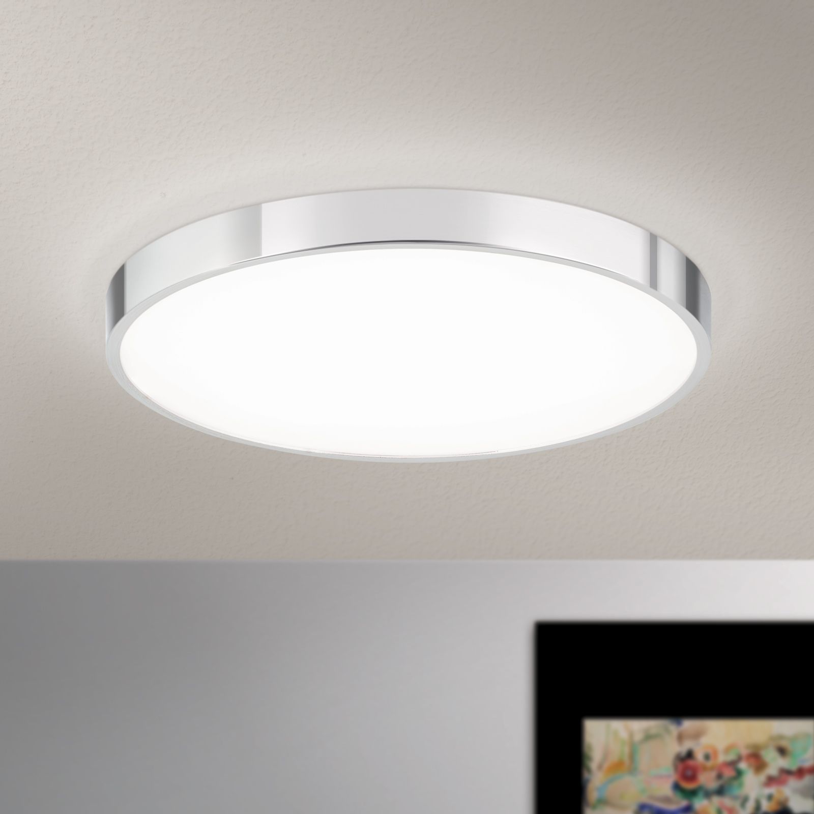 LED ceiling light BULLY, Ø 28 cm, chrome