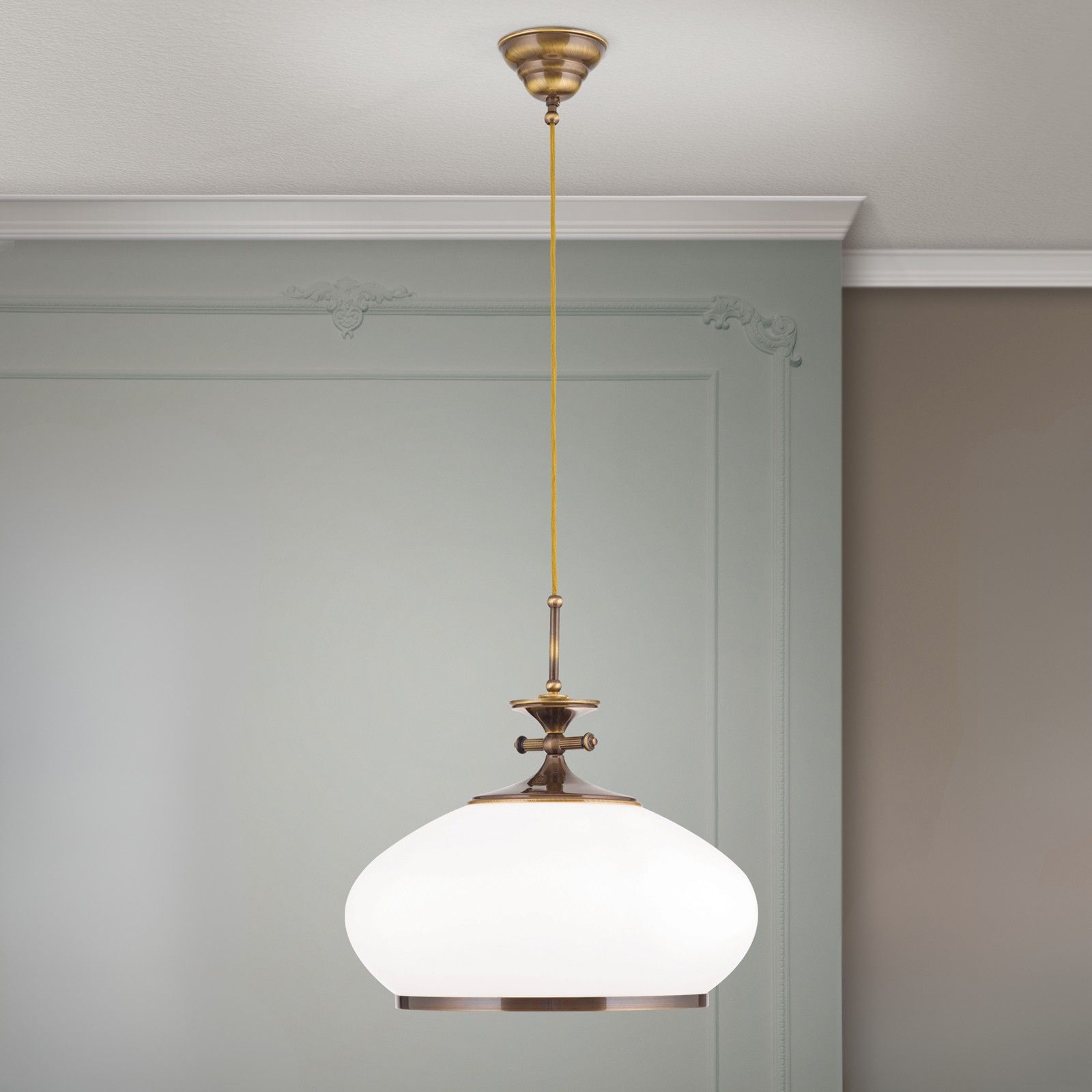 Pendant lamp EMPIRE, antique brass finish, 32cm, with pulley system