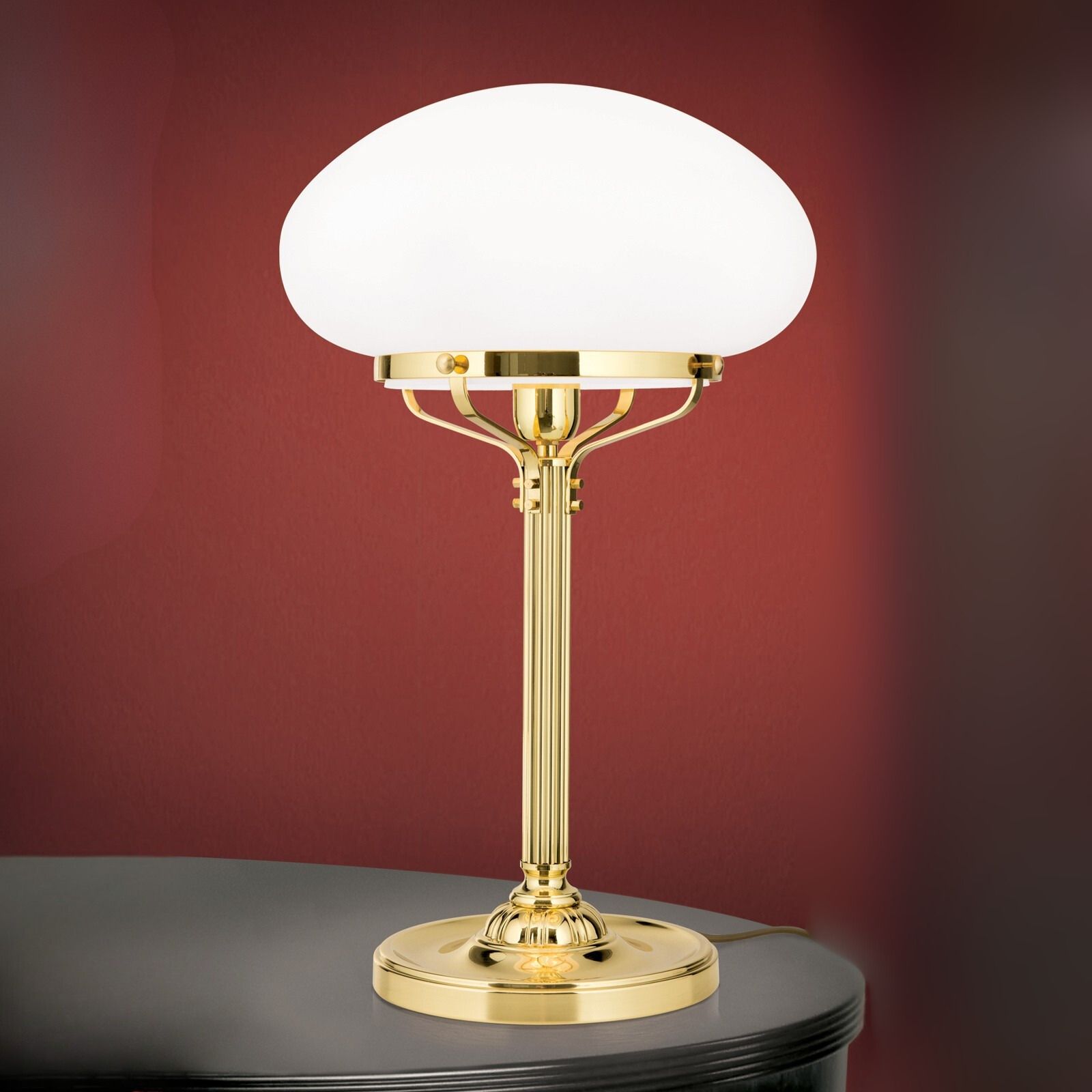 Table lamp WIENER NOSTALGIE, shiny brass, with opal matt glass, H62cm