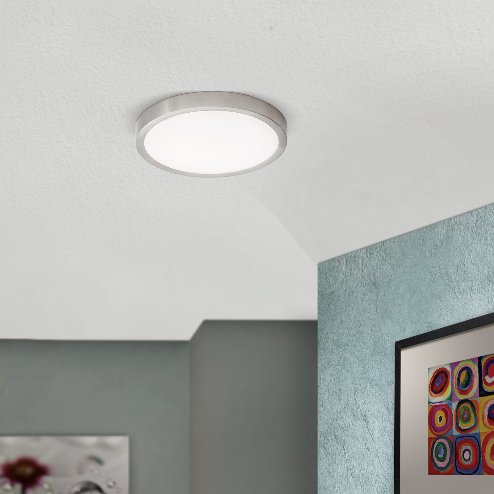 LED ceiling light LERO, titanium, round, 23cm
