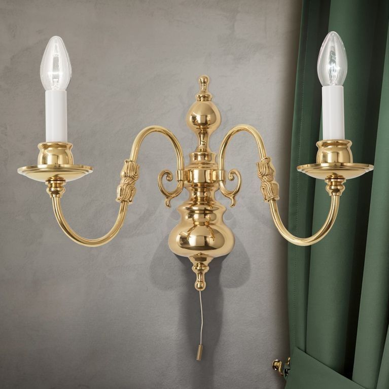 Wall arm lamp FLÄMISCH, 2-lamps, shiny brass