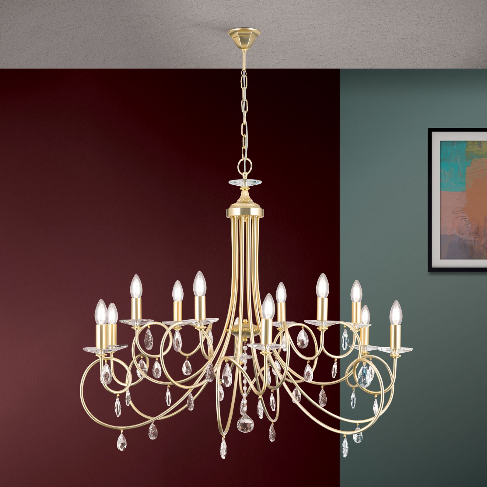 Chandelier GIADA, 12-lamps, gold matt