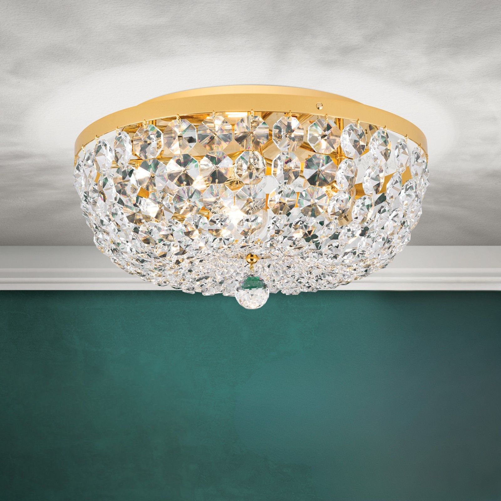 Ceiling chandelier SHERATON, 3-flames, gold, 45 cm