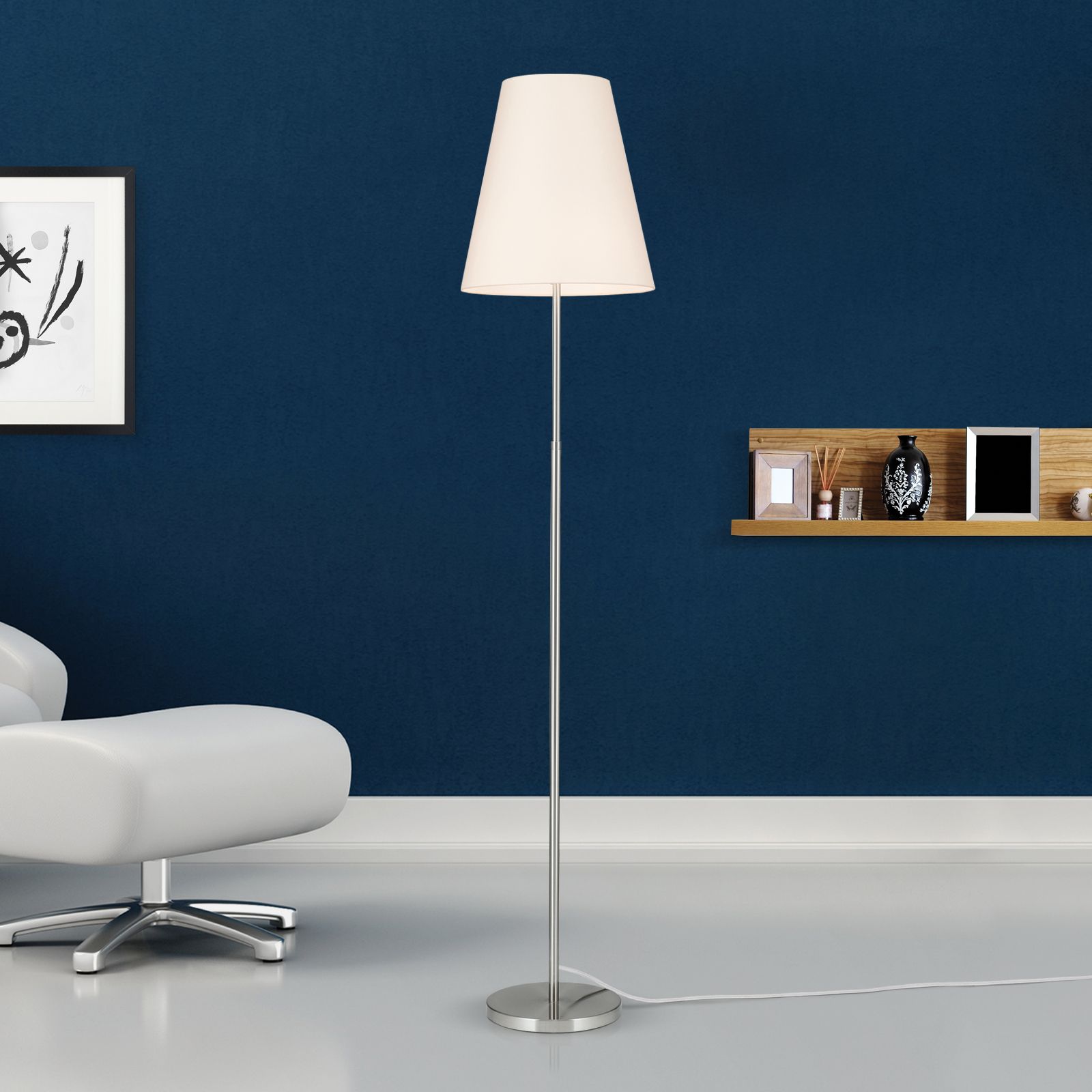 Floor lamp SHADE, satinated, height adjustable, with conical white shade