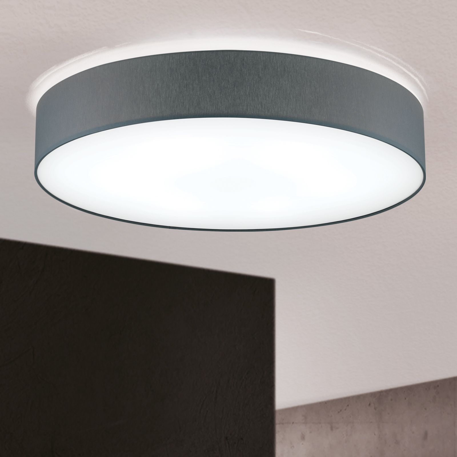 LED-Deckenleuchte SHADE, mit zylindrischem, grauem Schirm, Ø 100cm