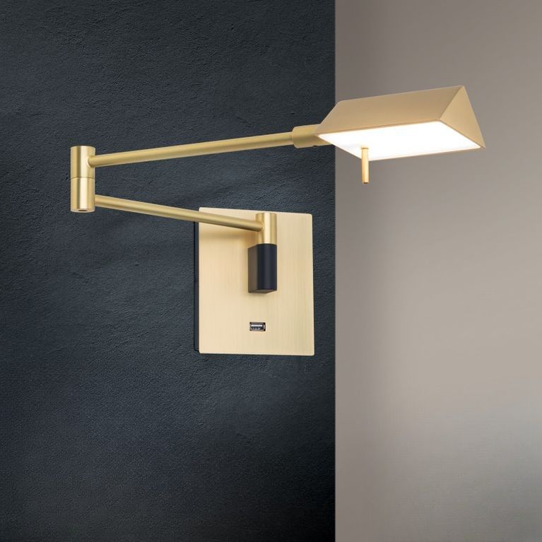 LED wall light BOSTON, swivel arm, matt brass